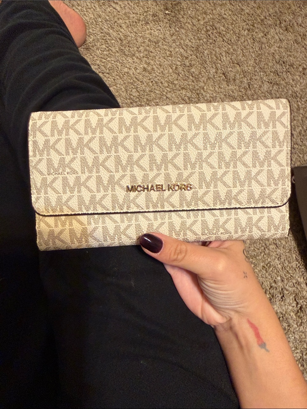 Michael Kors Cream MK Logo Continental Wallet with Gold Hardware